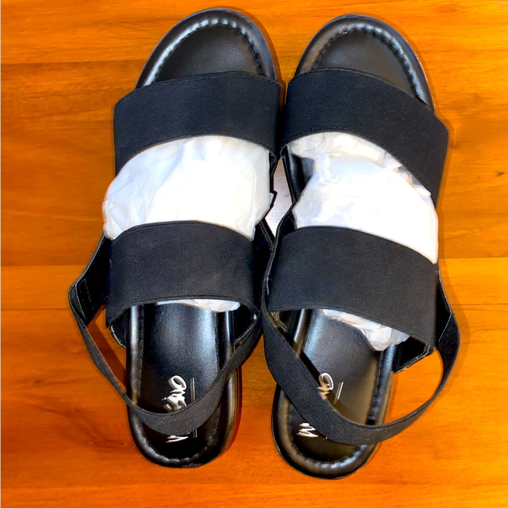 Mossimo Y2K Black Slingback Wedges Size 8 Retro Sandals Leather Strappy Comfy